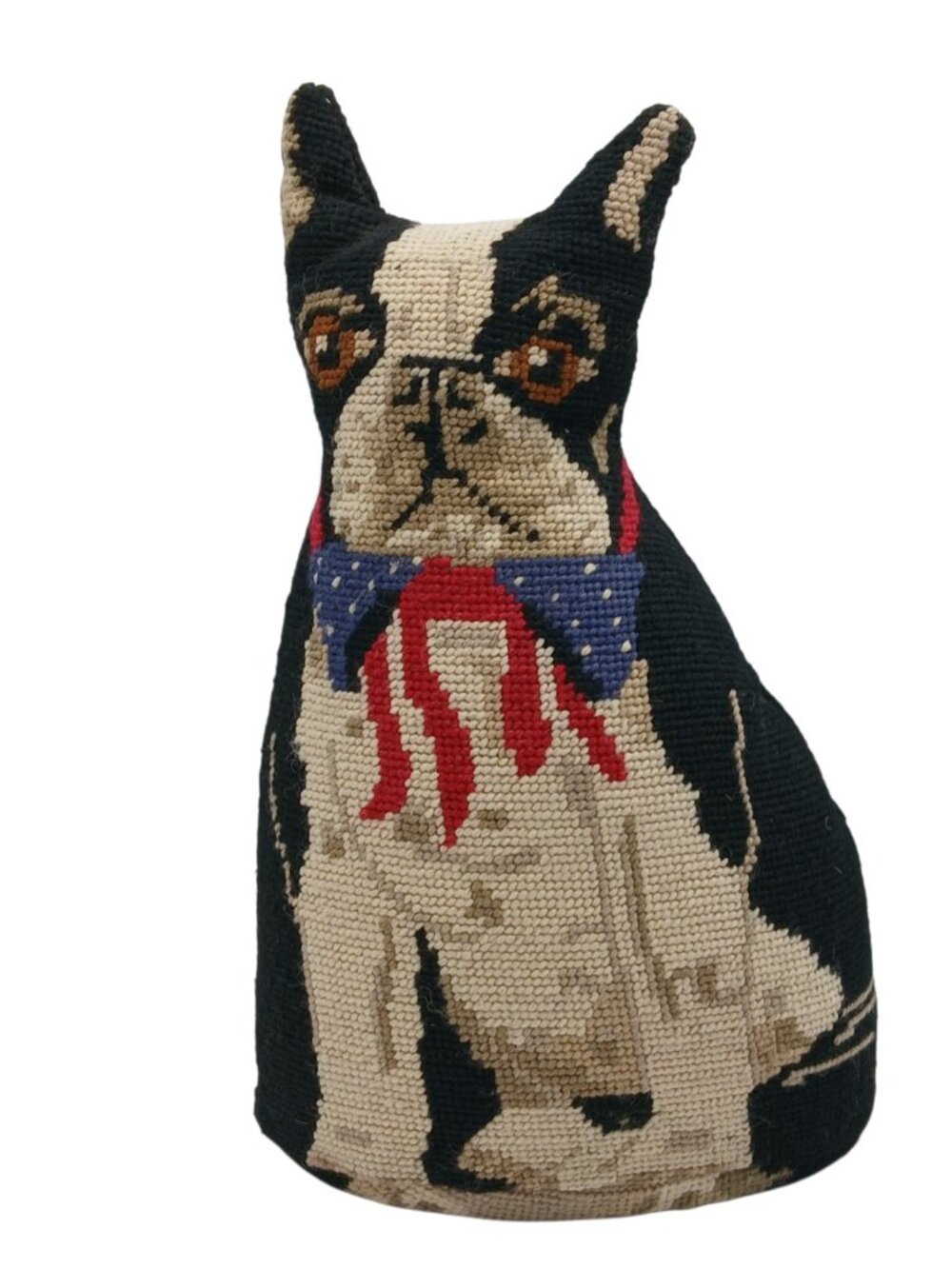 Tableaux Boston Terrier Needlepoint Doorstop Hand-Stitched Wool 13"